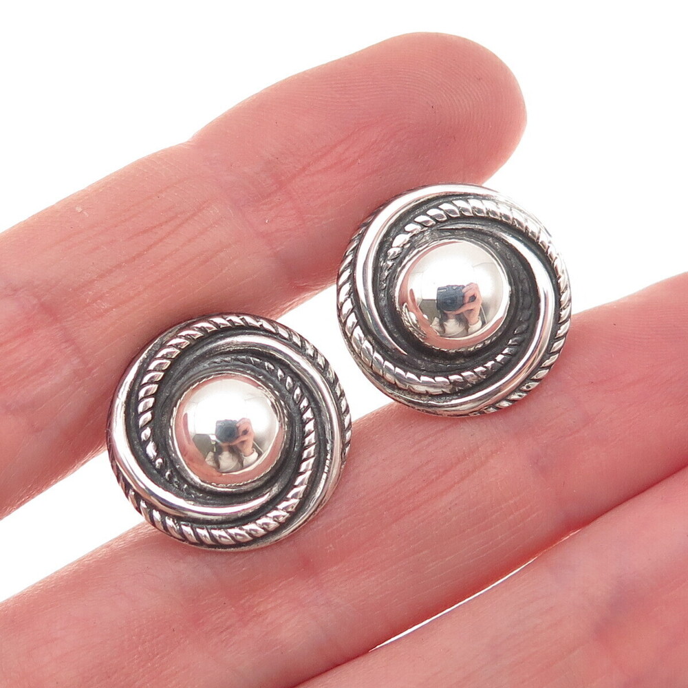 925 Sterling Silver Antique Art Deco Twisted Nest Oxidized Screw Back Earrings